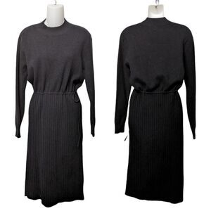 MILK Thick Knit Ribbed Mock Neck Minimalist Midi Dress M